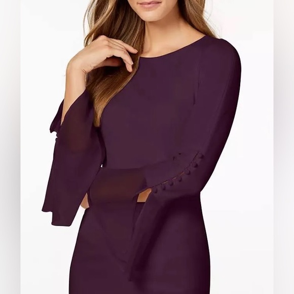 Calvin Klein Boat Neck Flare Sleeve w/buttons Dress - Picture 9 of 9